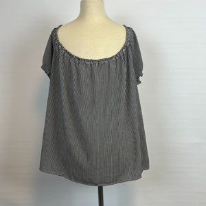 Papermoon Black & White Striped Blouse Top Shirt ((size Large))